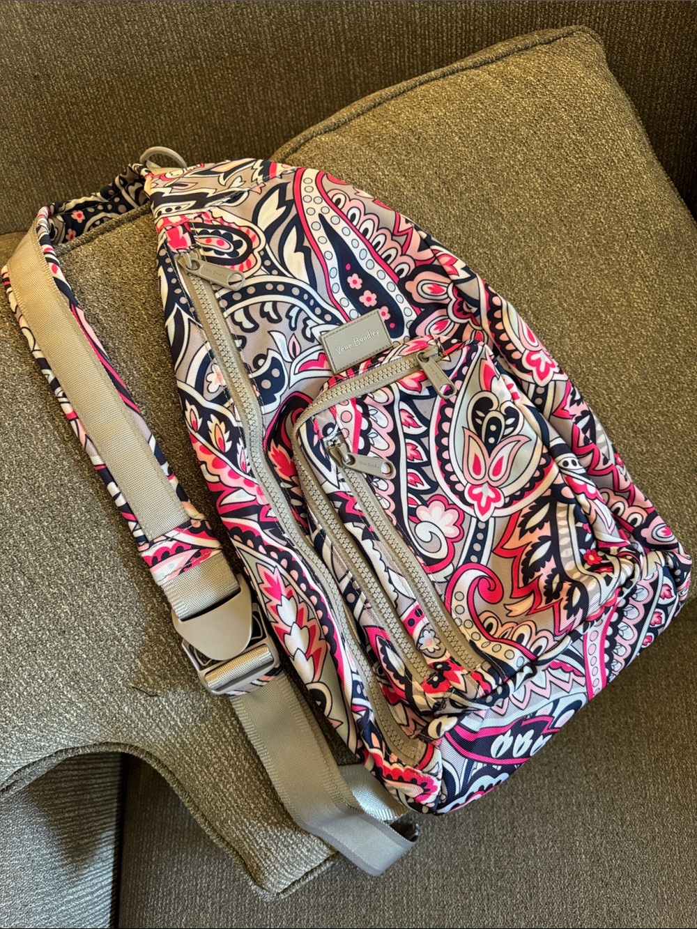 Vera Bradley Paisley Pink, Navy and Gray Sling Backpack